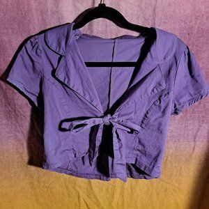 Cropped Pleated Purple Tie-Up Top
